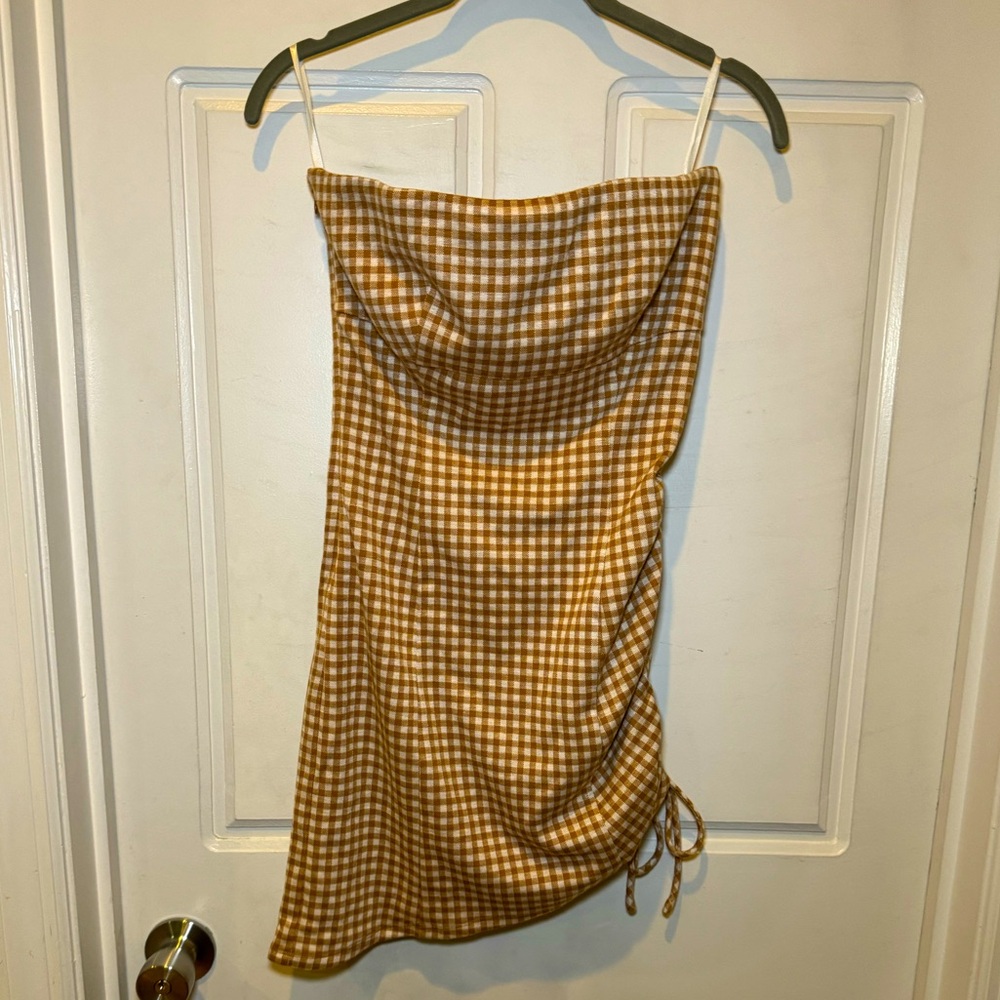 Lovers + Friends Mustard Gingham Mini Dress